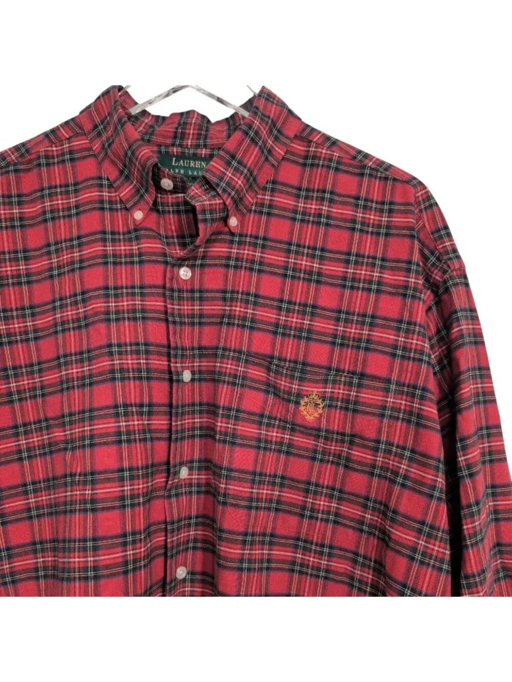 Vintage Lauren Ralph Lauren Crest Plaid Shirt Mens Size XL Red Preppy Academia